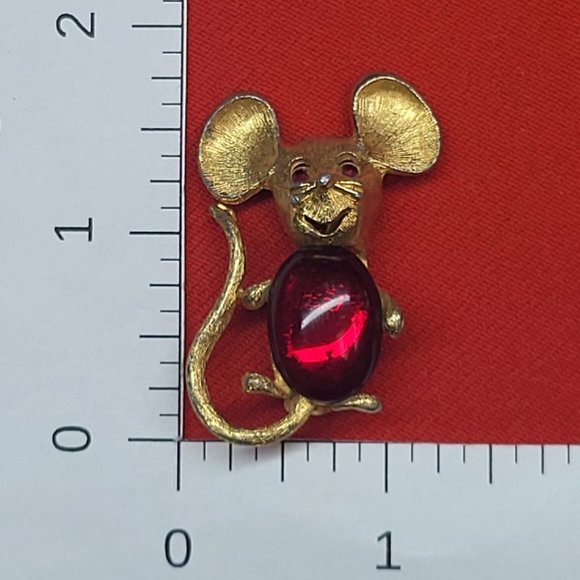 VTG Park Lane Gold Tone Mouse Brooch Pin Jelly Belly Red Eyes - Picture 12 of 12